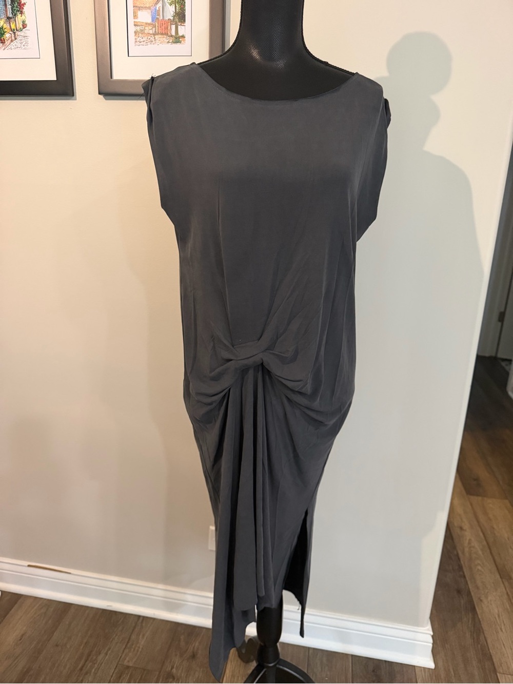Mod Ref Women’s Charcoal Midi Sleeveless Knot Front Dress M